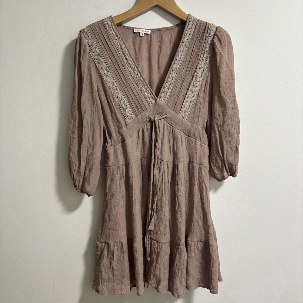 Baltic Born Amelia Boho Mini Dress Women’s Small Dusty Pink Cottagecore